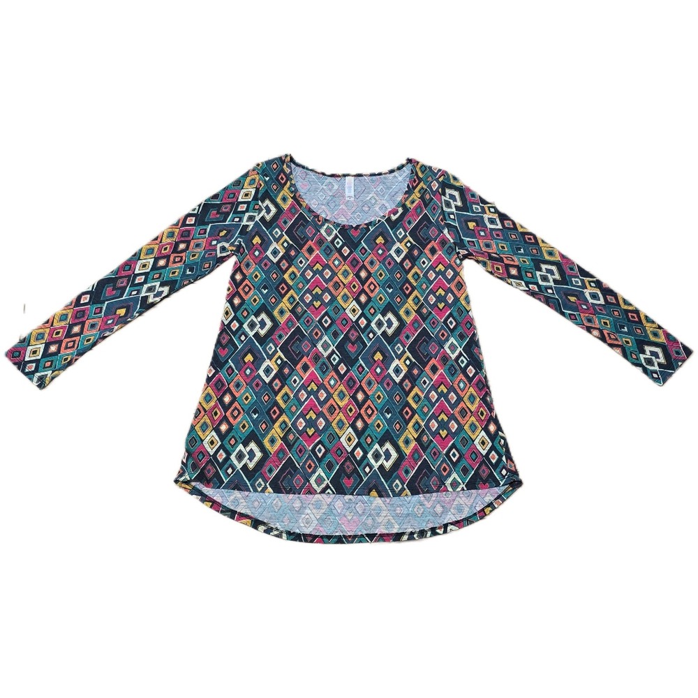 LuLaRoe Classic T Tunic Top Womens Medium Long Sleeve Geometric Diamond Print